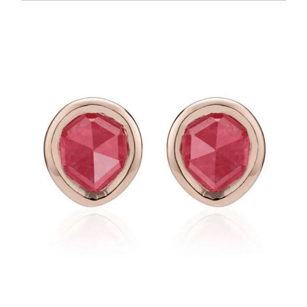 Monica Vinader Siren Stud Earrings, Pink Quartz/Rose Gold, NEW IN BOX‎